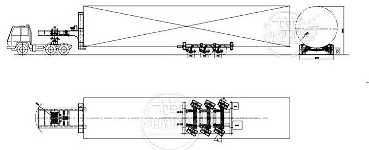 Drawing of 3 Axle Wind Tower Trailer