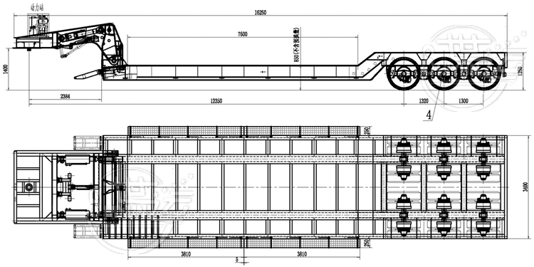 Drawing of 3 Line 6 Axle 120 Ton Detachable Gooseneck Trailer
