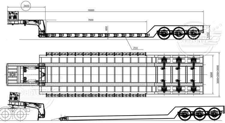 Drawing of 3 Axle 60 Ton Detachable Gooseneck Trailer