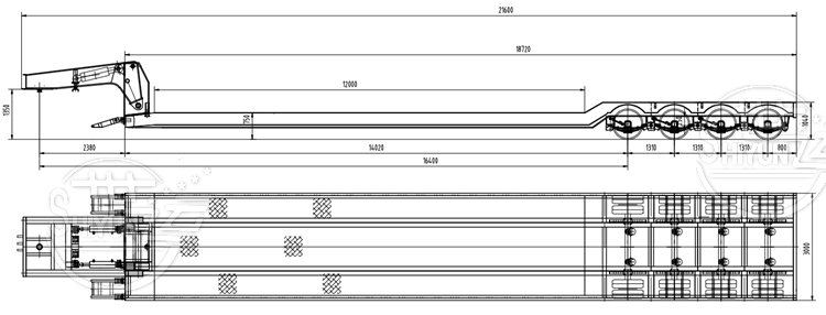 Drawing of 4 Axle Gooseneck Trailer Price